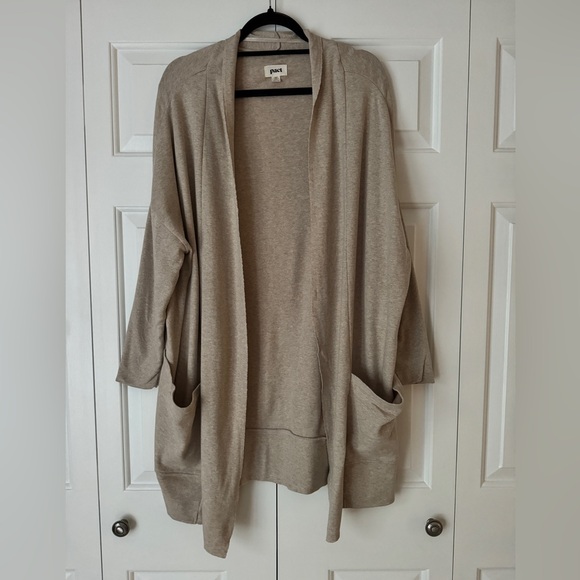 Pact Sweaters - PACT | 100% Organic Cotton Airplane Open Front Cardigan | Oat | M / L